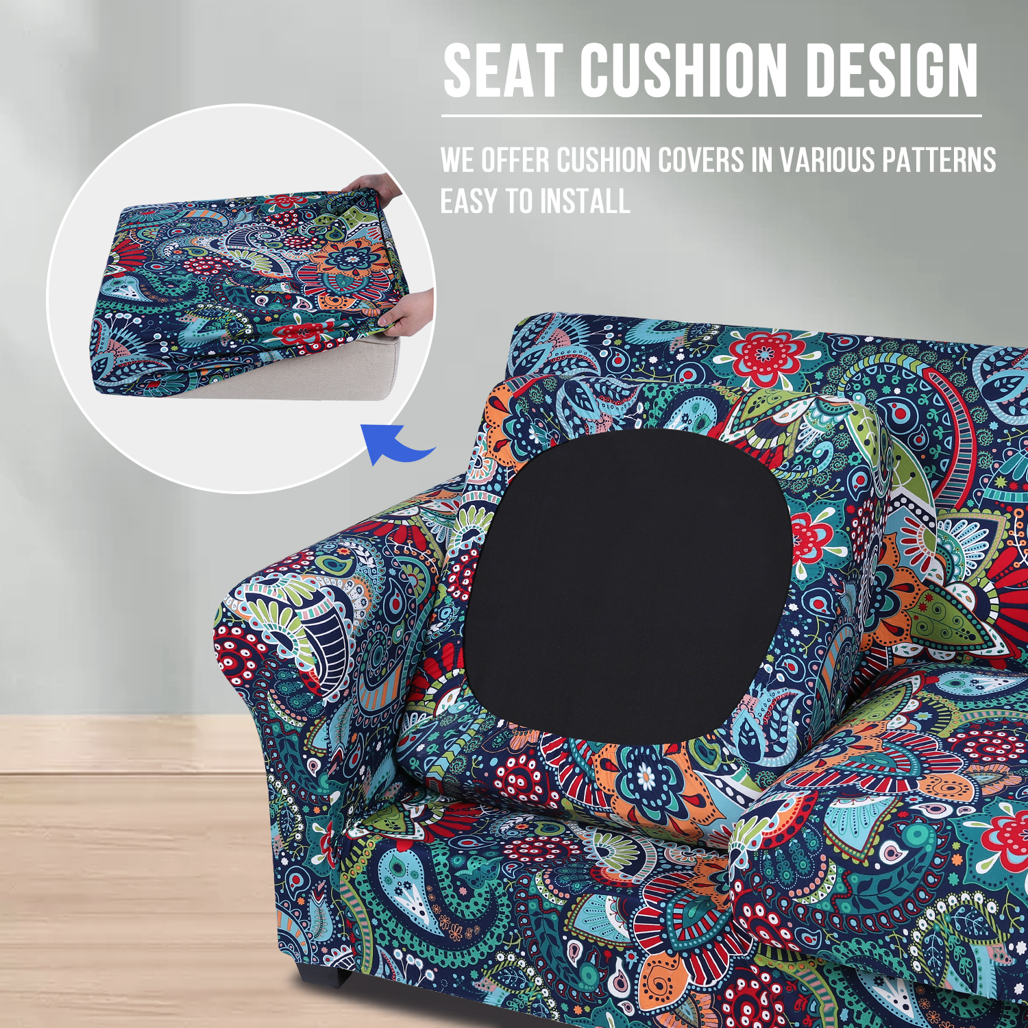 Slipcover-Floral Pattern Printed Sofa Slipcovers-Blue Green