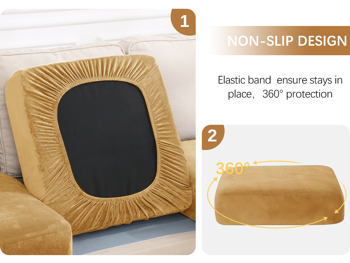 Velvet Stretch Couch Cushion Covers-Camel