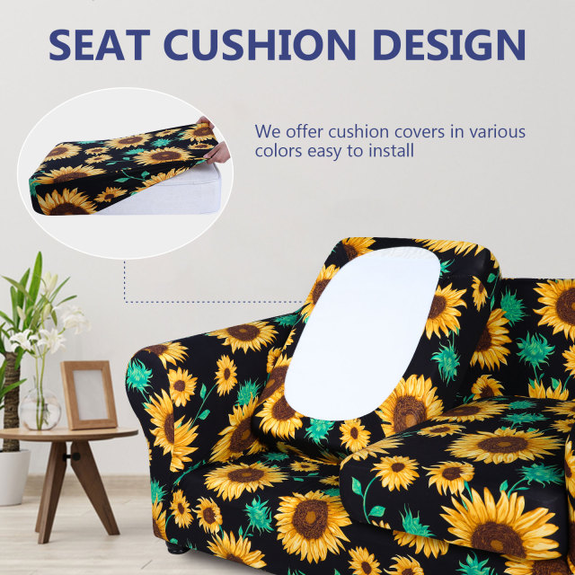 Slipcover-Floral Pattern Printed Sofa Slipcovers-Black&yellow