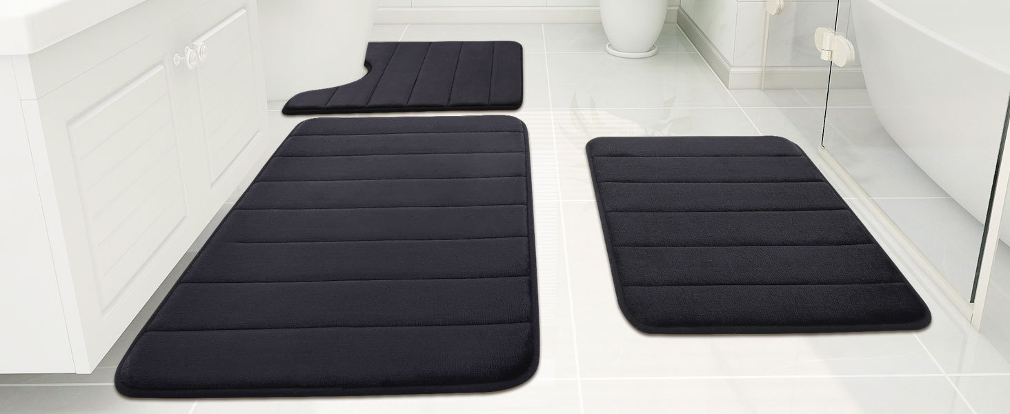 Rugs&Mats-Memory Foam 3 Pieces Bathroom Rug-Black