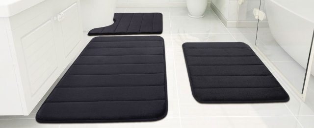 Rugs&Mats-Memory Foam 3 Pieces Bathroom Rug-Black