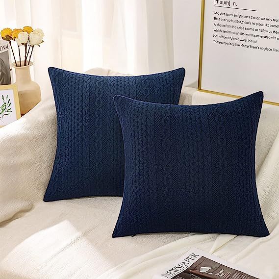 Raised Twisted Rope Pattern Pillow Covers-Navy Blue