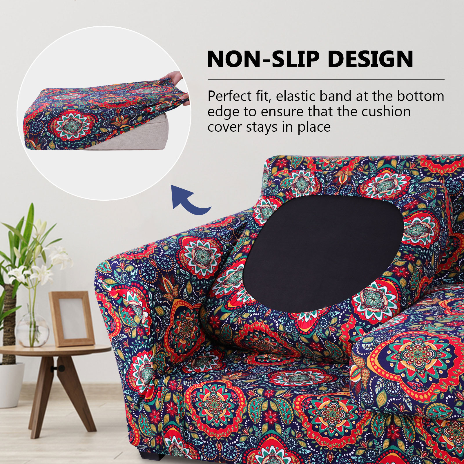 Slipcover-Floral Pattern Printed Sofa Slipcovers-Red&blue