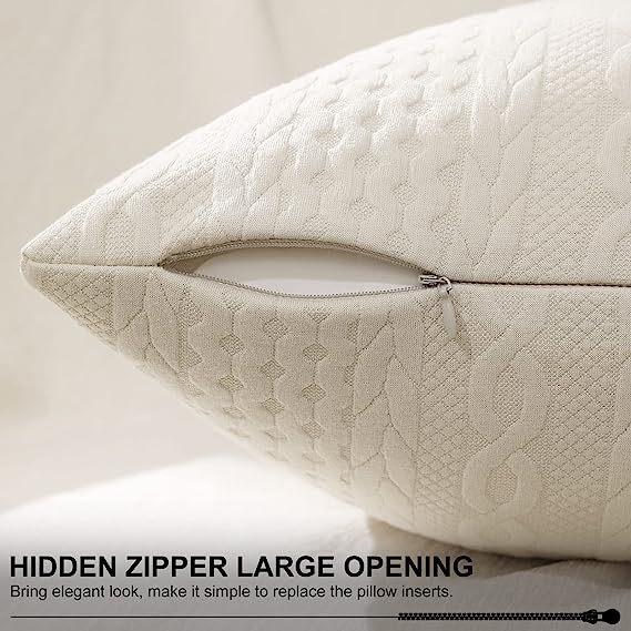 Raised Twisted Rope Pattern Pillow Covers-Beige