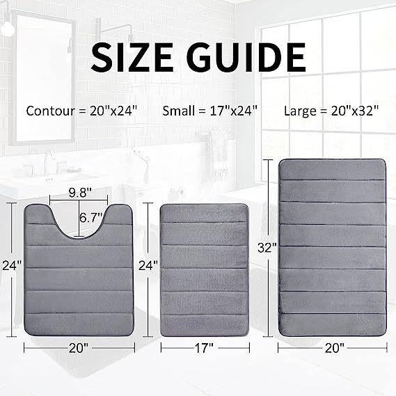 Rugs&Mats-Memory Foam 3 Pieces Bathroom Rug-Dark Grey