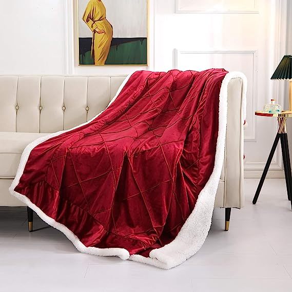 Blanket-Microfiber Lightweight Plush Reversible Throw Blanket-Burgundy