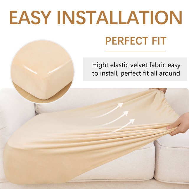 Velvet Stretch Couch Cushion Covers-Beige
