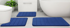 Rugs&Mats-Memory Foam 3 Pieces Bathroom Rug-Navy Blue