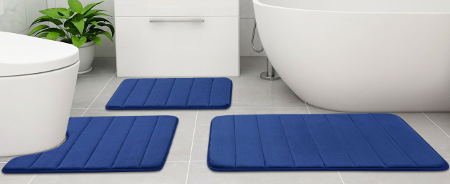 Rugs&Mats-Memory Foam 3 Pieces Bathroom Rug-Navy Blue