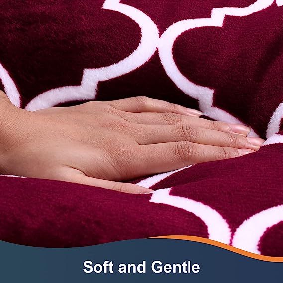 Blanket-Microfiber Lightweight Plush Reversible Throw Blanket-Burgundy and White With Sherpa