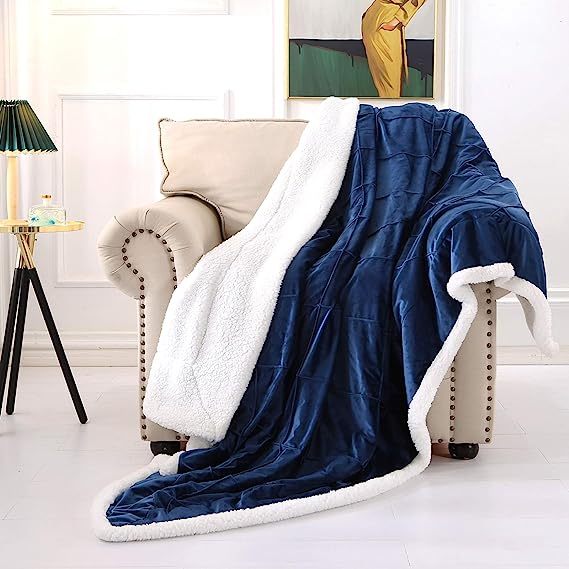 Blanket-Microfiber Lightweight Plush Reversible Throw Blanket-Navy