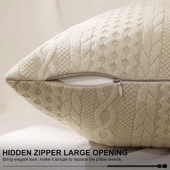 Raised Twisted Rope Pattern Pillow Covers-Light Tan