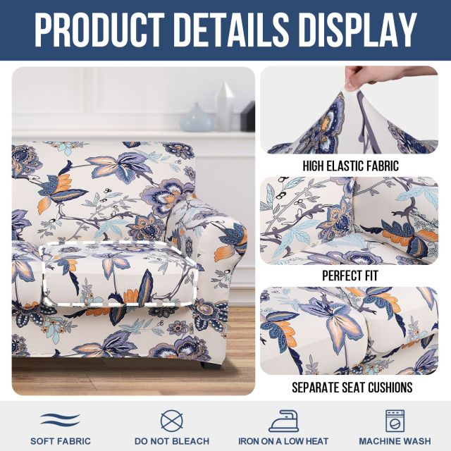 Slipcover-Floral Pattern Printed Sofa Slipcovers-Beige
