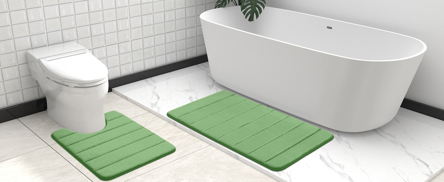 Rugs&Mats-Memory Foam 3 Pieces Bathroom Rug-Green