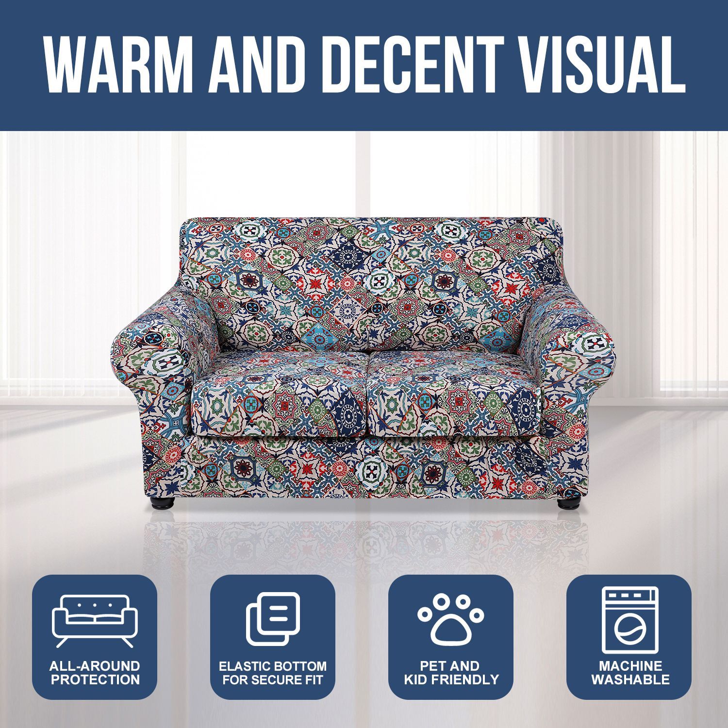 Slipcover-Floral Pattern Printed Sofa Slipcovers-Light Beige