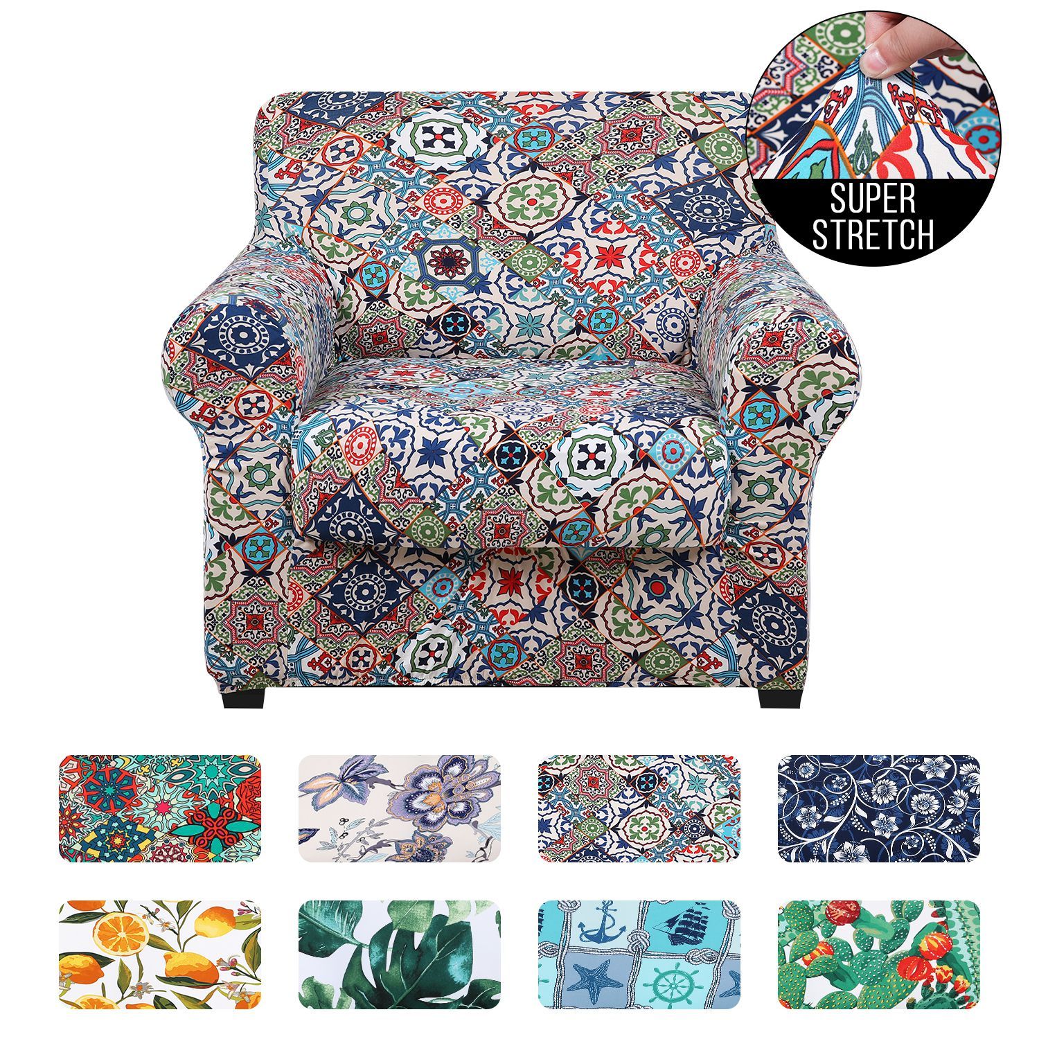 Slipcover-Floral Pattern Printed Sofa Slipcovers-Light Beige