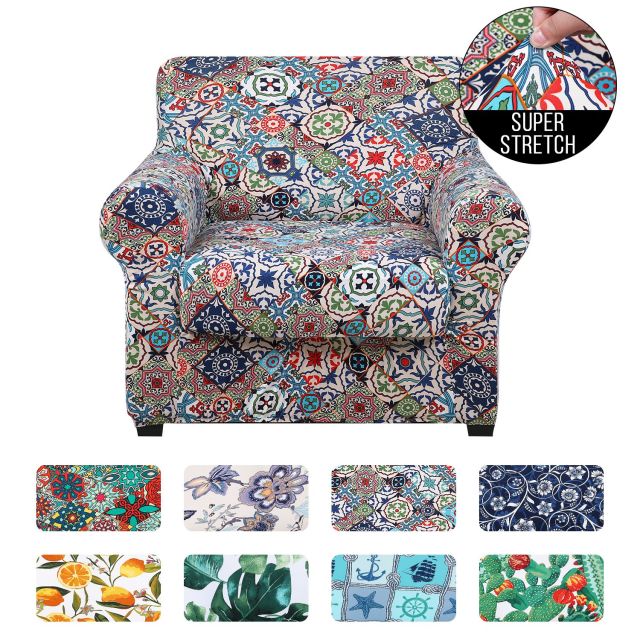Slipcover-Floral Pattern Printed Sofa Slipcovers-Light Beige