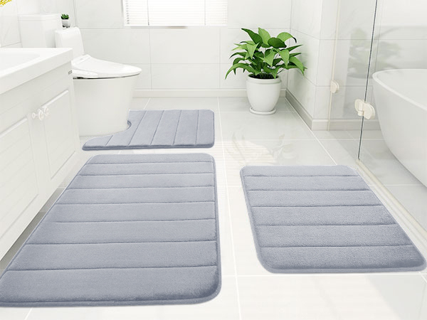 Rugs&Mats-Memory Foam 3 Pieces Bathroom Rug-Grey