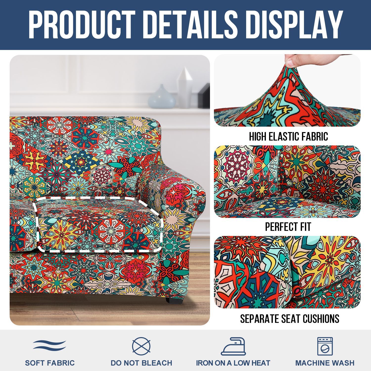 Slipcover-Floral Pattern Printed Sofa Slipcovers-Red