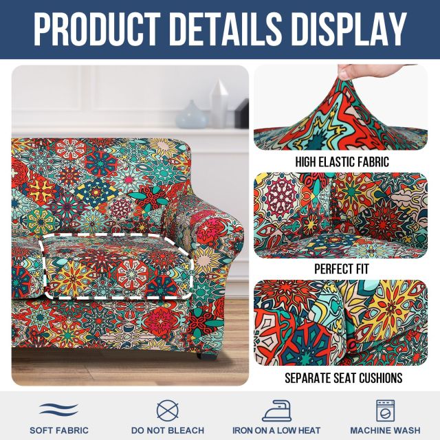 Slipcover-Floral Pattern Printed Sofa Slipcovers-Red