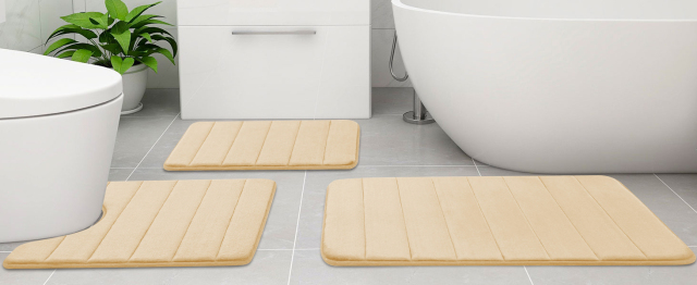 Rugs&Mats-Memory Foam 3 Pieces Bathroom Rug-Beige