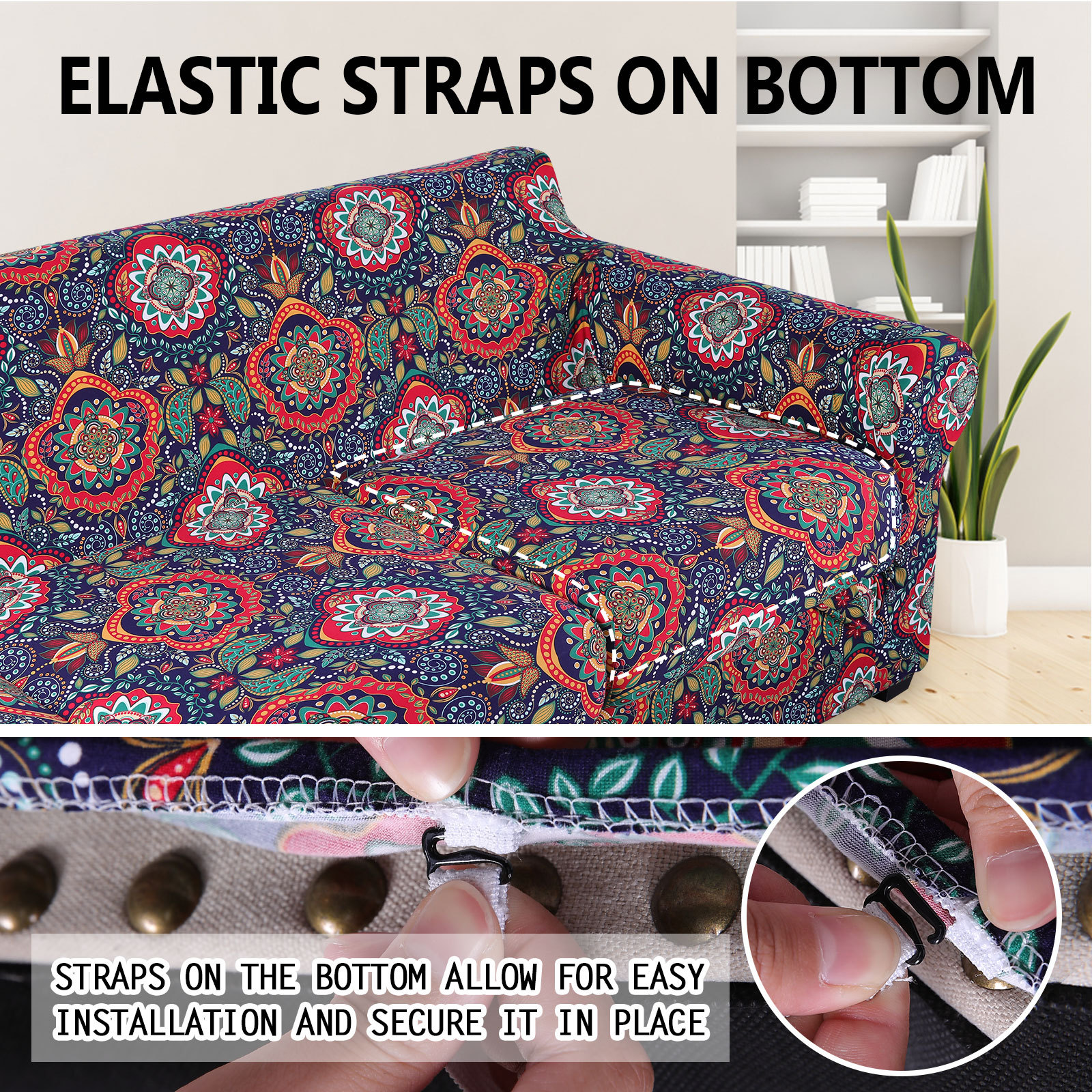Slipcover-Floral Pattern Printed Sofa Slipcovers-Red&blue