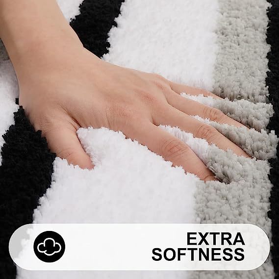 Rugs&Mats-Microfiber Striped Bathroom Rugs-Black