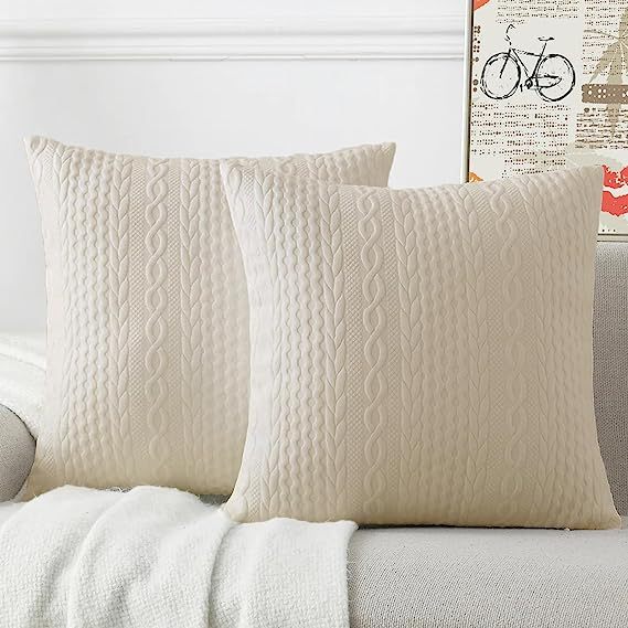 Raised Twisted Rope Pattern Pillow Covers-Beige