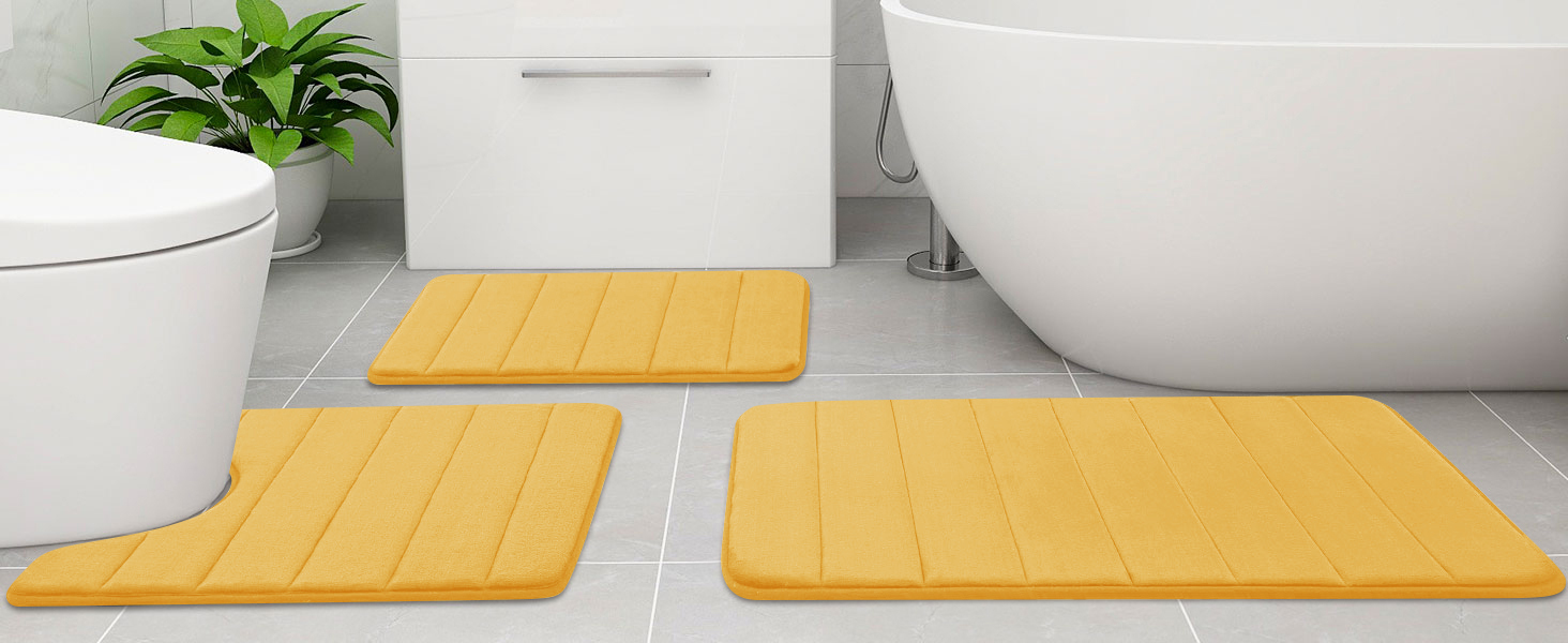 Rugs&Mats-Memory Foam 3 Pieces Bathroom Rug-Yellow