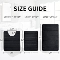 Rugs&Mats-Memory Foam 3 Pieces Bathroom Rug-Black