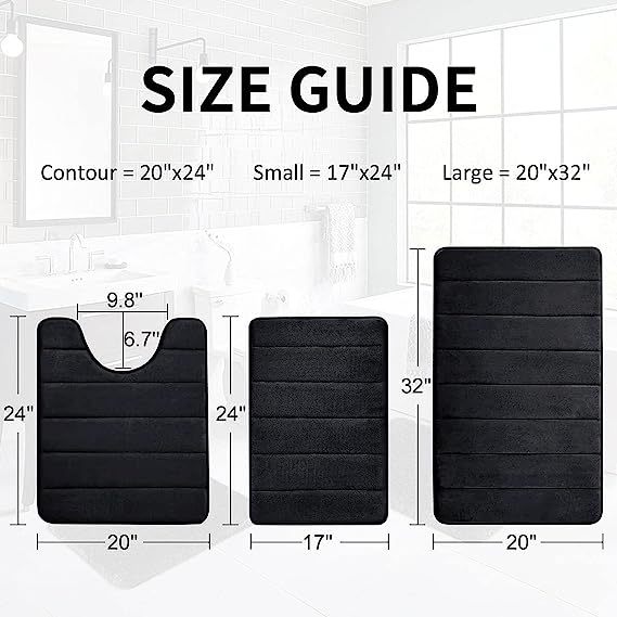 Rugs&Mats-Memory Foam 3 Pieces Bathroom Rug-Black