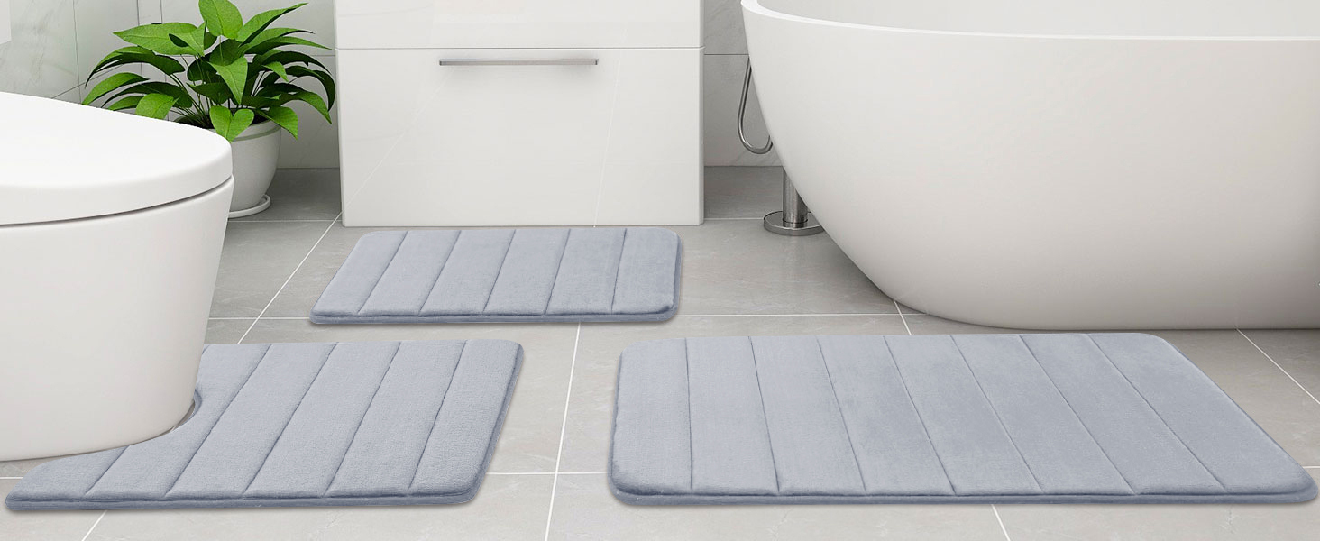Rugs&Mats-Memory Foam 3 Pieces Bathroom Rug-Grey