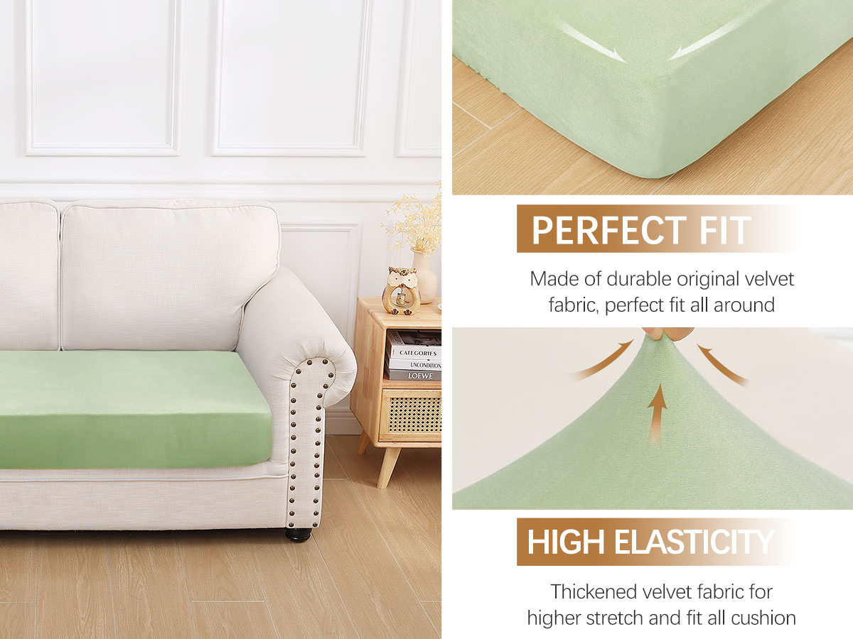 Velvet Stretch Couch Cushion Covers-Pea Green