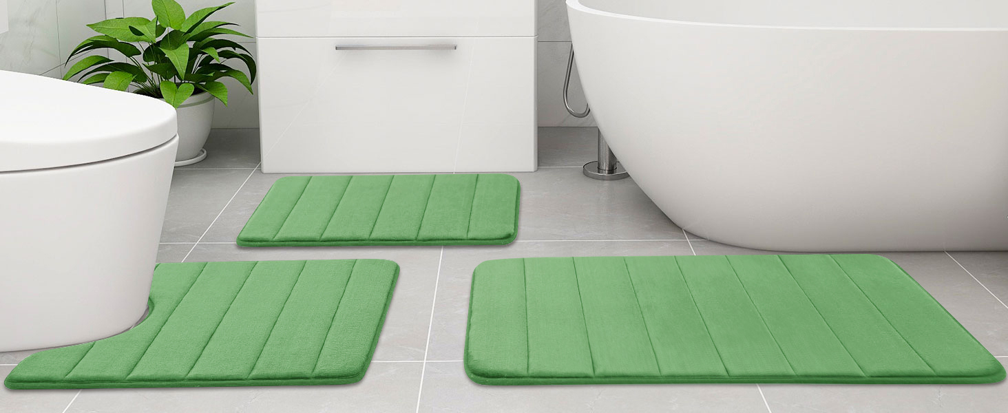 Rugs&Mats-Memory Foam 3 Pieces Bathroom Rug-Green