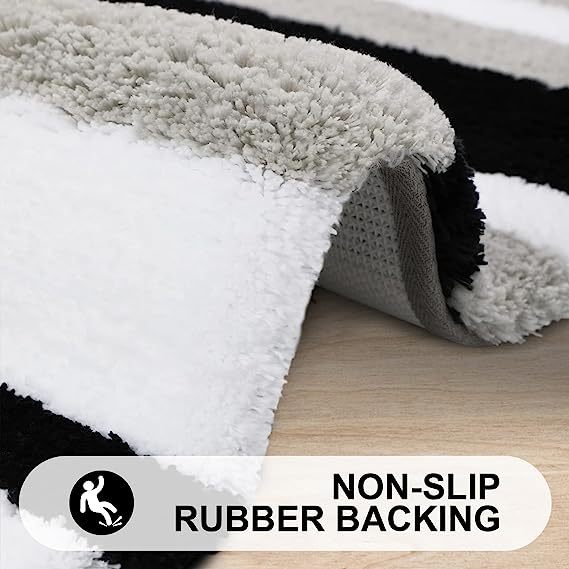 Rugs&Mats-Microfiber Striped Bathroom Rugs-Black