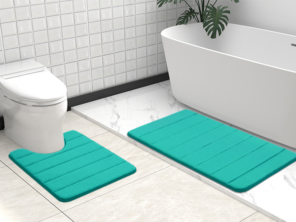 Rugs&Mats-Memory Foam 3 Pieces Bathroom Rug-Peacock Green