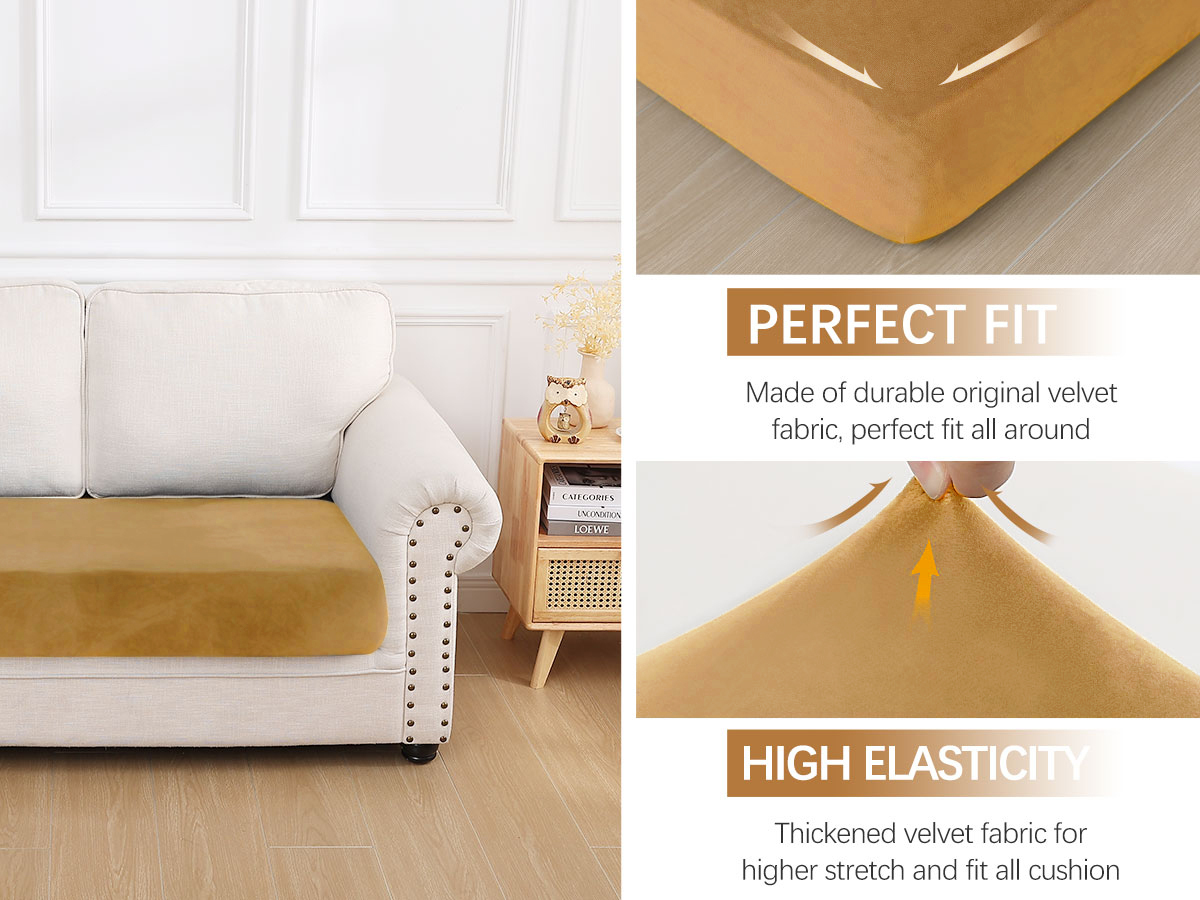 Velvet Stretch Couch Cushion Covers-Camel