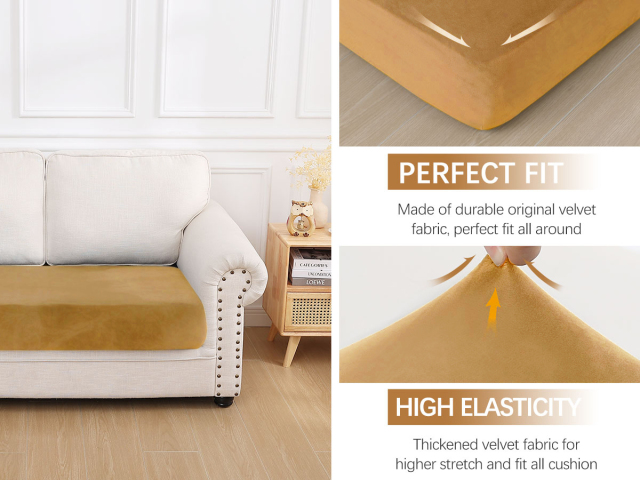 Velvet Stretch Couch Cushion Covers-Camel