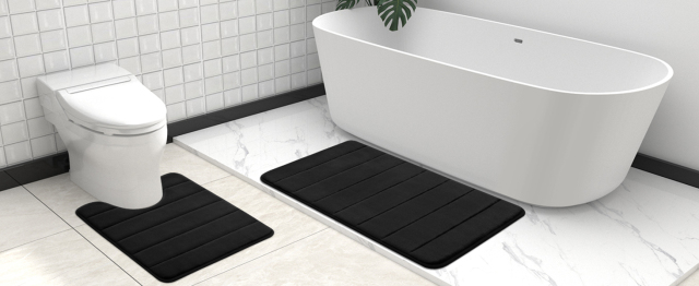 Rugs&Mats-Memory Foam 3 Pieces Bathroom Rug-Black