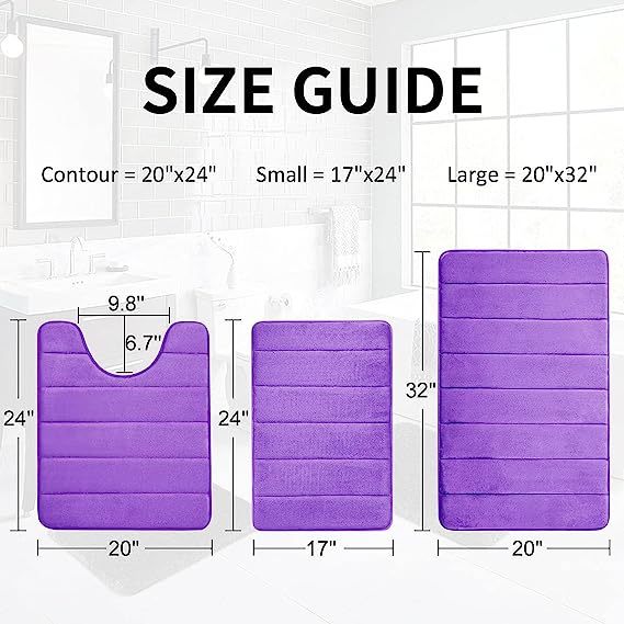 Rugs&Mats-Memory Foam 3 Pieces Bathroom Rug-Purple