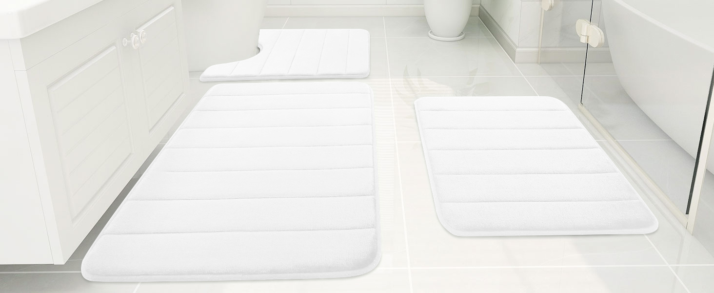 Rugs&Mats-Memory Foam 3 Pieces Bathroom Rug-White
