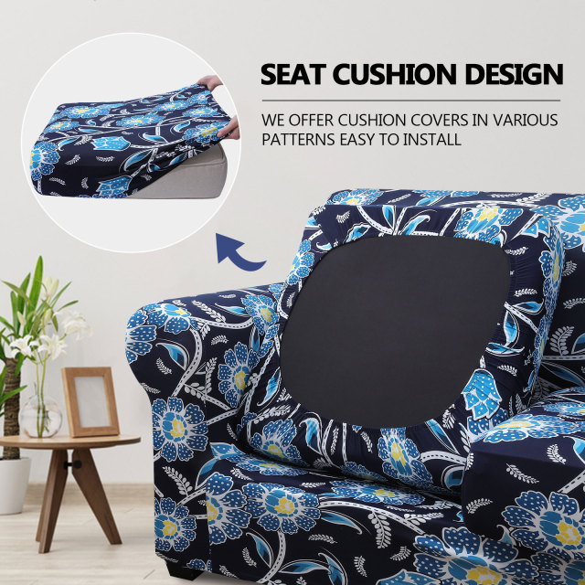 Slipcover-Floral Pattern Printed Sofa Slipcovers-Navy&blue