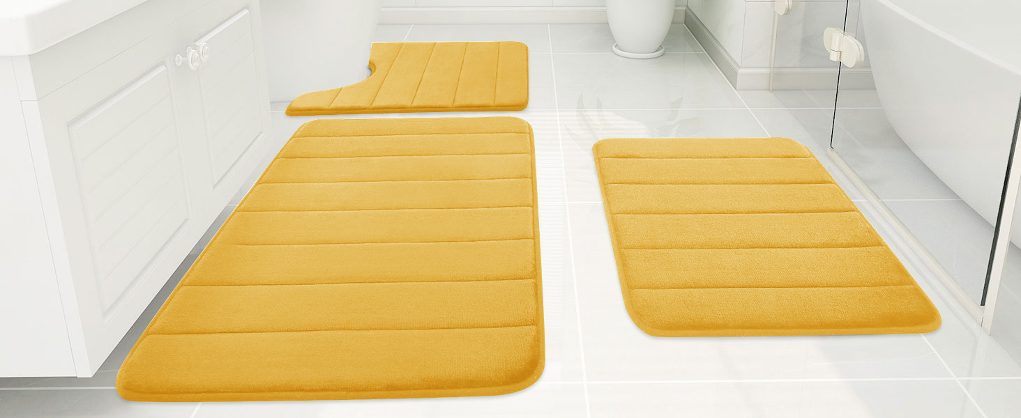Rugs&Mats-Memory Foam 3 Pieces Bathroom Rug-Yellow