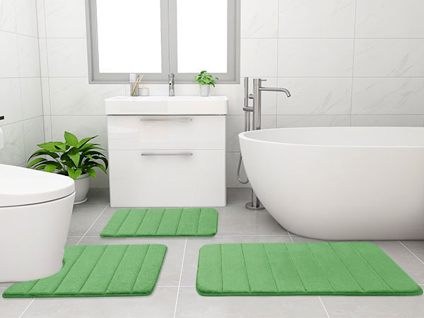 Rugs&Mats-Memory Foam 3 Pieces Bathroom Rug-Green