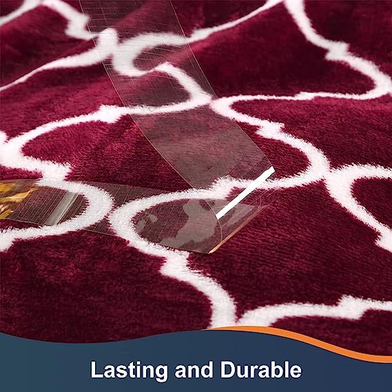 Blanket-Microfiber Lightweight Plush Reversible Throw Blanket-Burgundy and White With Sherpa