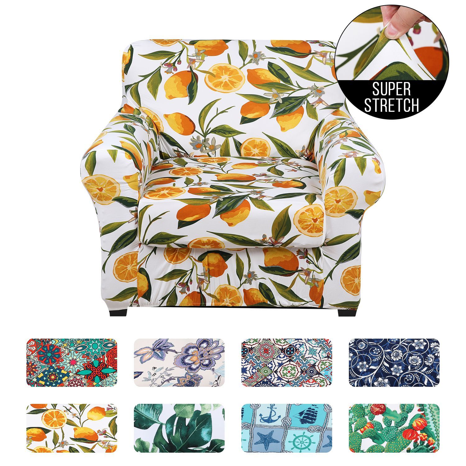 Slipcover-Floral Pattern Printed Sofa Slipcovers-Orange