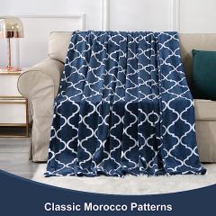 Blanket-Microfiber Lightweight Plush Reversible Throw Blanket-Navy Blue and White