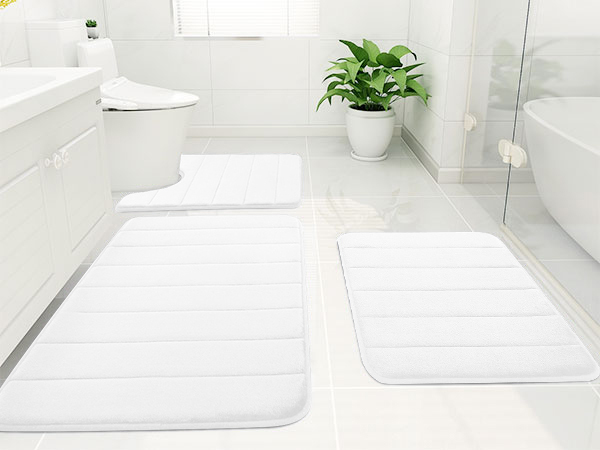 Rugs&Mats-Memory Foam 3 Pieces Bathroom Rug-White