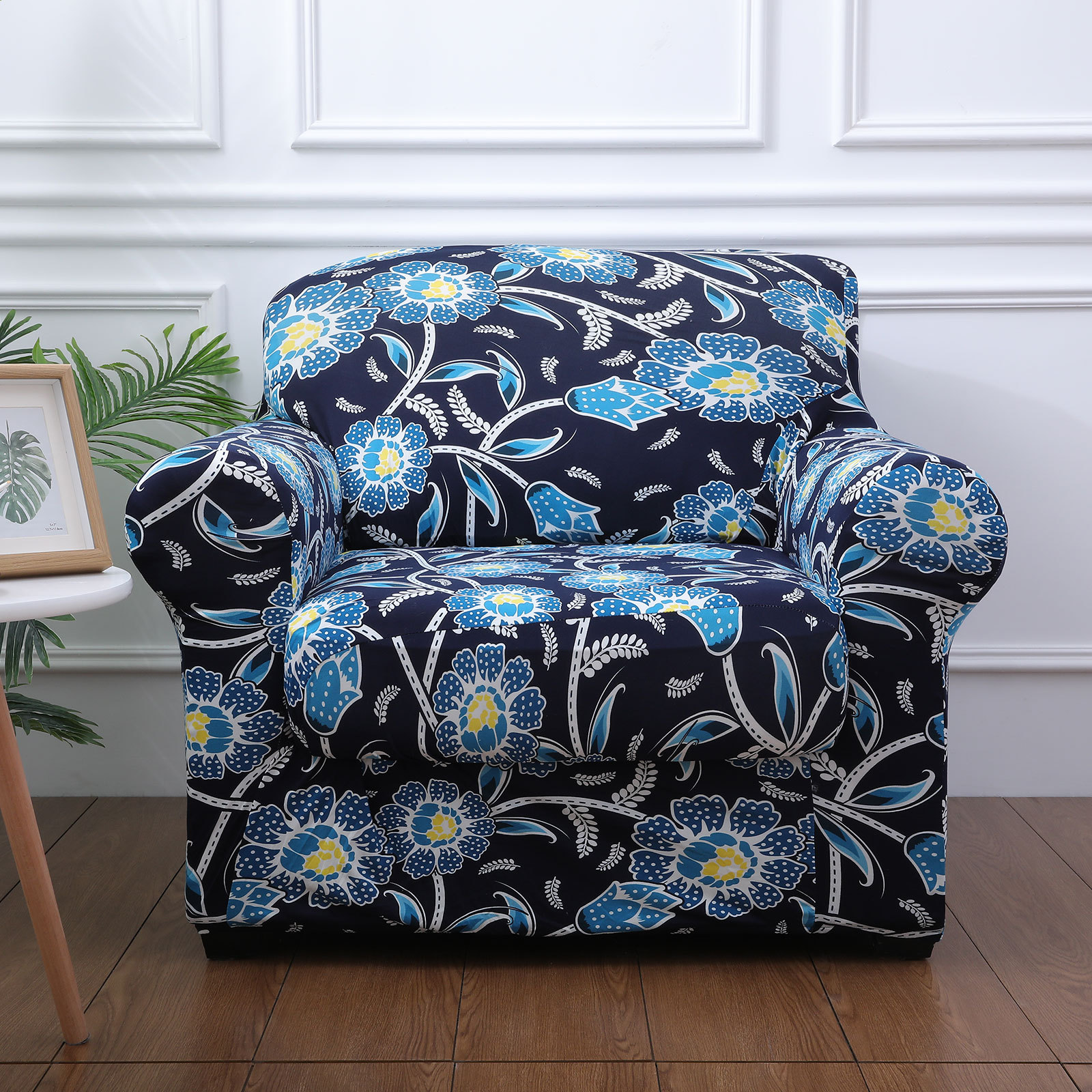 Slipcover-Floral Pattern Printed Sofa Slipcovers-Navy&blue