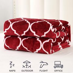 Blanket-Microfiber Lightweight Plush Reversible Throw Blanket-Burgundy and White